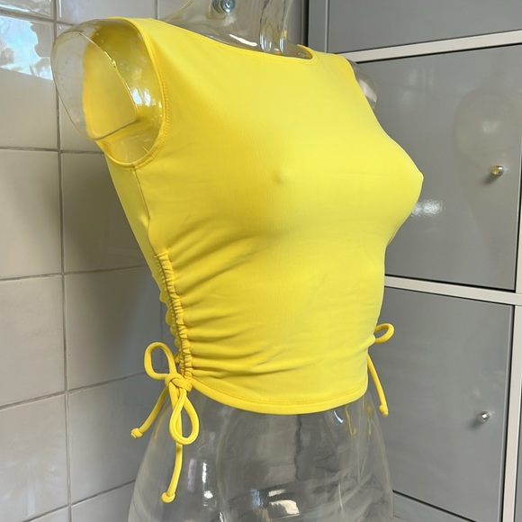 Canary Yellow Side-Gathered CropTop. Happy!! NWT - Picture 1 of 7